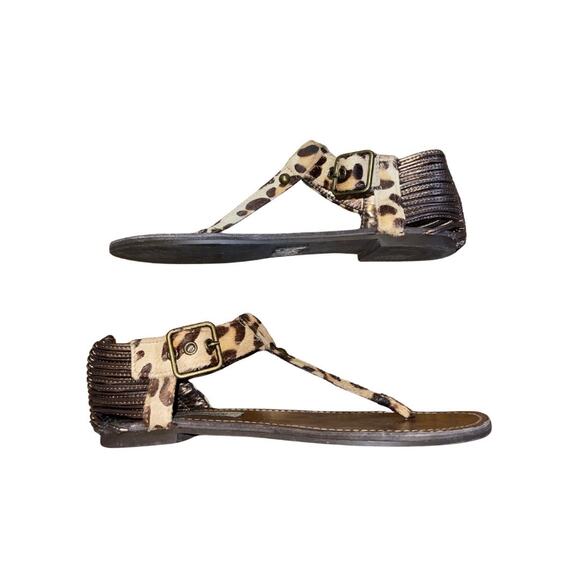 Steve Madden Cheetah Print T-Strap Thong Sandals Size 6.5 Vacation Resort - Picture 1 of 6
